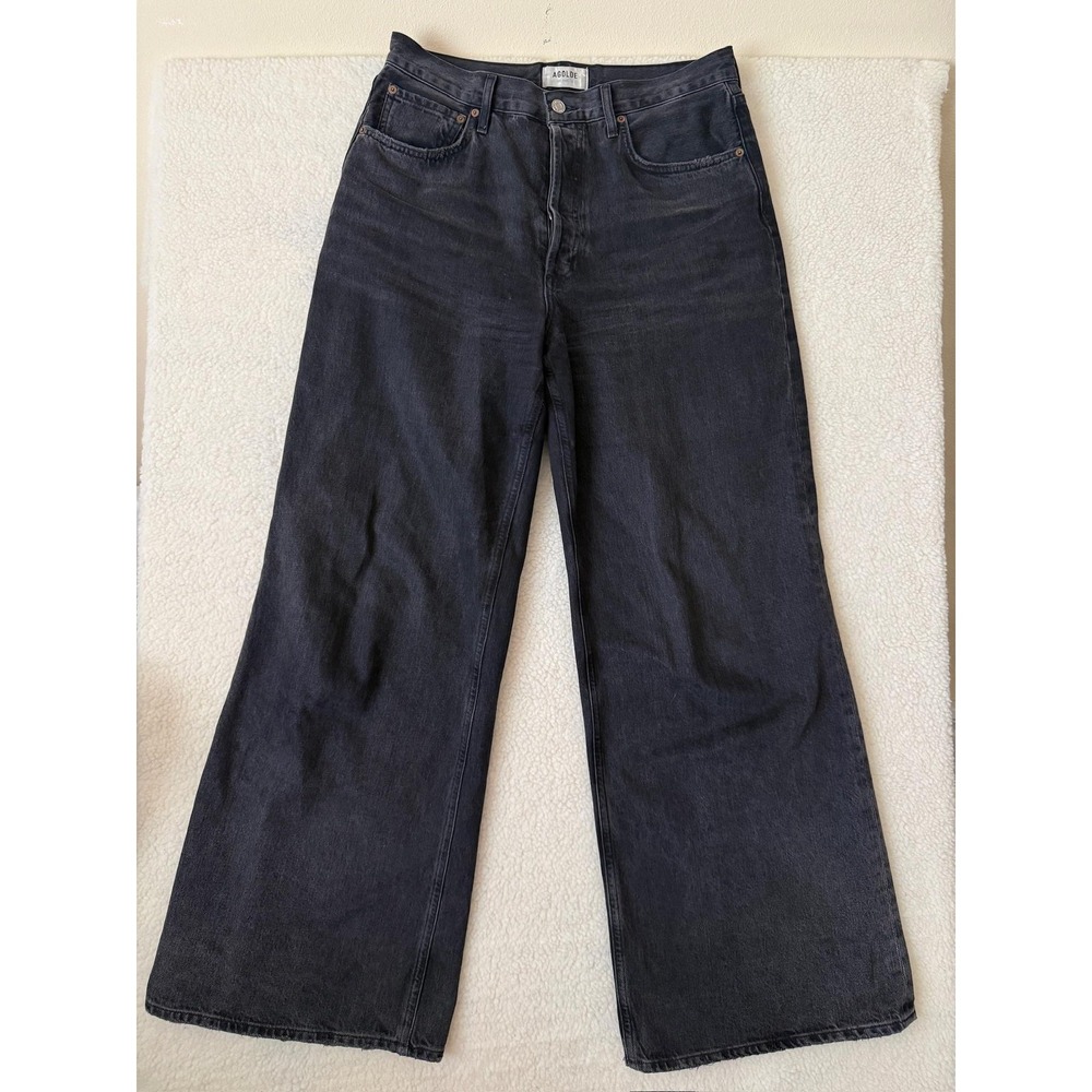 AGOLDE Dame Wide Leg Jeans Womens 30 Black Charcoal Wash High Rise A198-1157